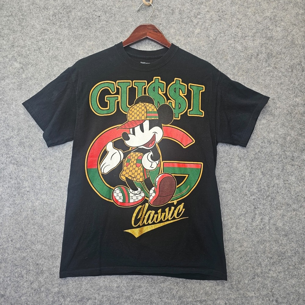 Graphic Black Tee Men Small Classic Mouse Gussi Parody T Shirt Street Pop 3FORTY